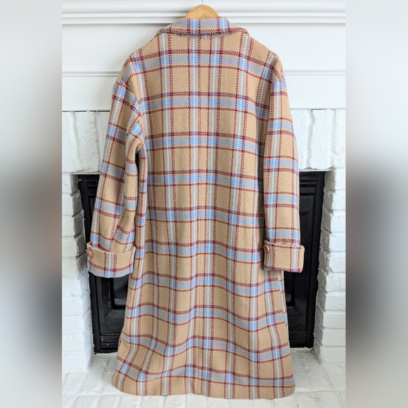 Walk In Dark Plaid COTTON Blend Long Oversized Coat Double Breasted Size M - Picture 3 of 7